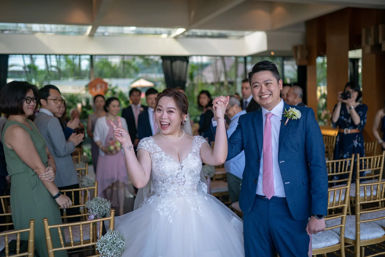Newlyweds celebrating with family and friends