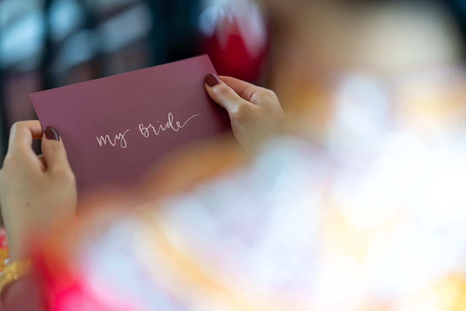 Close detail of a handwritten wedding note
