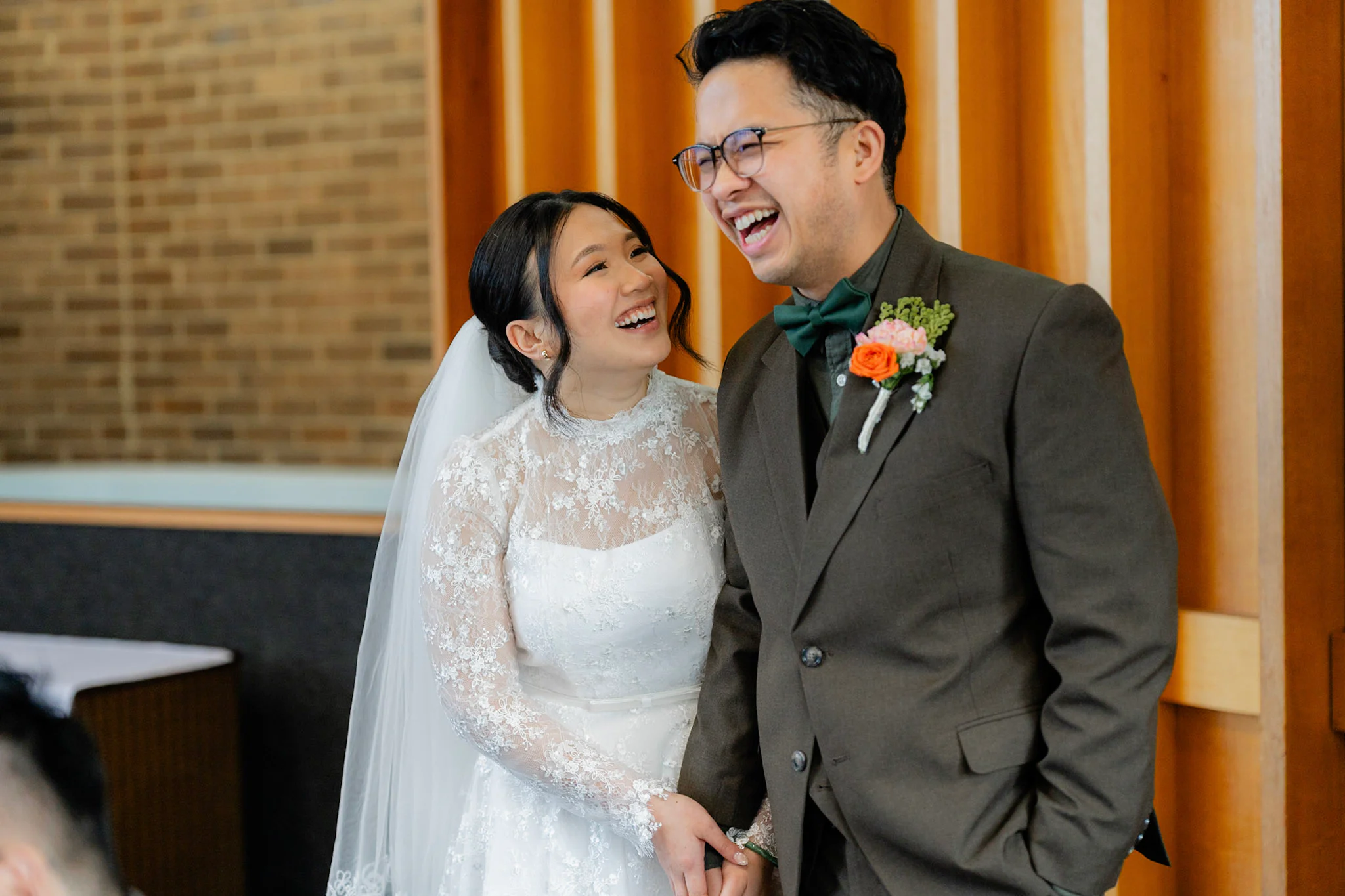 Ron and Joy laughing together just after their ceremony